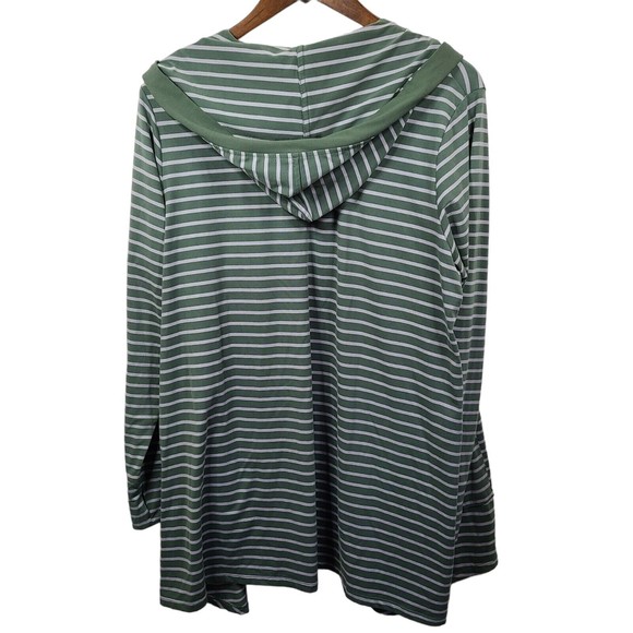 CuddlDuds Green Striped Open Front Hooded Cardigan Womens 1X - Picture 2 of 6